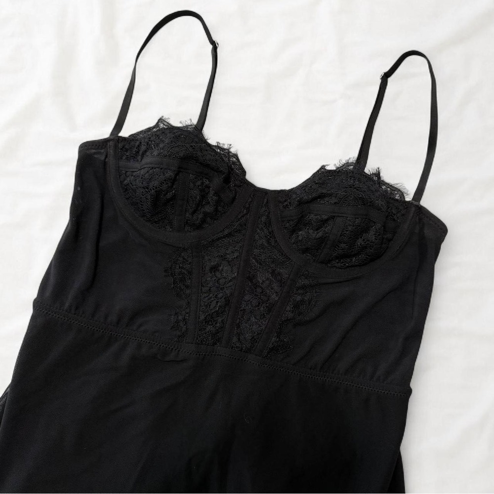 Urban Outfitters Black Lace Corset Mini Dress Sheer Underwire Gothic Witchy S